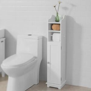 SoBuy Fritstående Toiletrulleholder Med Skab, 23 X 18 X 100 Cm, Hvid