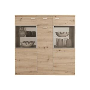 Forma Furniture Skab-Vitrine Med 1 Trædør, 1 Skuffe Og 2 Træ-/glasdøre Med Glashylde Inkl. Led-Lys Artisan Eg Kunstfiner