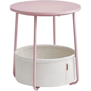 SONGMICS Rundt Sidebord Med Stofkurv, Pastelrosa/skyhvid