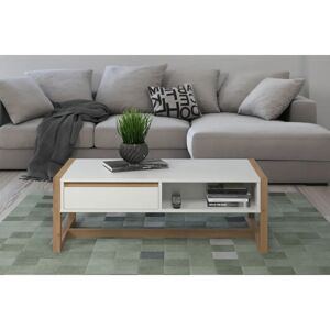 Forma Furniture Sofabord Med 2 Skuffer Og 2 Åbne Fag, Hvid Og Finer
