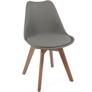 FF Europe Spisebordsstole, Sæt Af 6, Skandinavisk Stil, Betrukket Med Sædehynder, Lavet Af Plast Og Massivt Træ, Grå