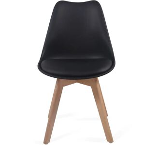 FF Europe Spisebordsstole, Sæt Af 4, Skandinavisk Stil, Betrukket Med Hynder, Lavet Af Plast Og Massivt Træ, Sort