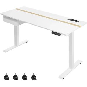 SONGMICS Elektrisk Justerbart Skrivebord Med Stik Og Skuffe, 60x140 Cm, Hvid