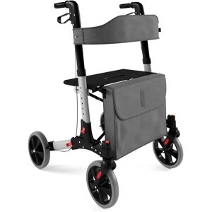 FF Europe Rollator - 6-Vejs Højdejusterbart Sæde Med Ryglæn, 3-Vejs Folde, Letvægts, 4 Hjul, Bremser, Indkøbstaske, Stokholder, Grå