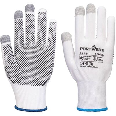 Portwest A118 Grip 13 Pvc Dotted Touchscreen Handske (Pk12) Hvid/grå S Portwest A118 Grip 13 Pvc Dotted Touchscreen Handske (Pk12) Hvid/grå S