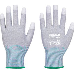 Portwest A698 Mr13 Esd Pu Fingerspids Dyppet Handske - 12 Par Xl Grå/hvid