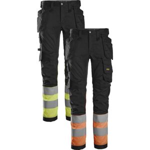 Snickers 6234 High-Vis Arbejdsbukser Med Stretch Og Hylsterlommer, Klasse 1 Sort/orange 164