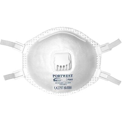 Portwest P303 Ffp3 Dolomit Testet Filtermaske M/ Ventil ( Kasse Á 10 Stk )-Hvid-One Size Portwest P303 Ffp3 Dolomit Testet Filtermaske M/ Ventil ( Kasse Á 10 Stk )-Hvid-One Size