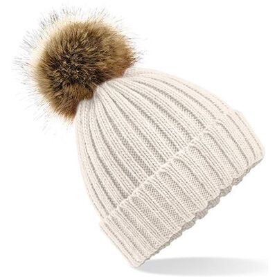 Beechfield Cb412, Huer Faux Fur Pop Pom Chunky Beanie - Havregryn - One Size Beechfield Cb412, Huer Faux Fur Pop Pom Chunky Beanie - Havregryn - One Size