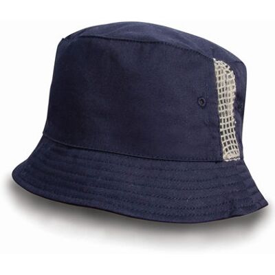 Result Headwear Rh45, Hatte Deluxe Washed Cotton Bucket Hat With Side Mesh Panels - Navy - One Size Result Headwear Rh45, Hatte Deluxe Washed Cotton Bucket Hat With Side Mesh Panels - Navy - One Size