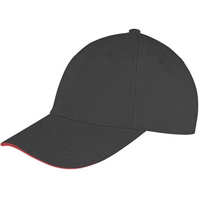 Result Headwear Rh91, Caps Memphis Brushed Cotton Low Profile Sandwich Peak Cap - Sort/rød - One Size Result Headwear Rh91, Caps Memphis Brushed Cotton Low Profile Sandwich Peak Cap - Sort/rød - One Size