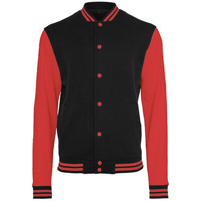 Build Your Brand By015, College Jakke - Sweat College Jacket - Sort/rød - 2xl Build Your Brand By015, College Jakke - Sweat College Jacket - Sort/rød - 2xl