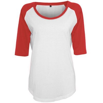 Build Your Brand By022, T-Shirts Ladies´ 3/4 Contrast Raglan Tee - Hvid/rød - Xl Build Your Brand By022, T-Shirts Ladies´ 3/4 Contrast Raglan Tee - Hvid/rød - Xl