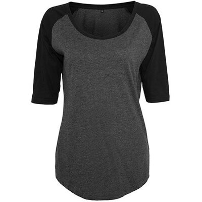 Build Your Brand By022, T-Shirts Ladies´ 3/4 Contrast Raglan Tee - Trækul (Lyng)/sort - S Build Your Brand By022, T-Shirts Ladies´ 3/4 Contrast Raglan Tee - Trækul (Lyng)/sort - S