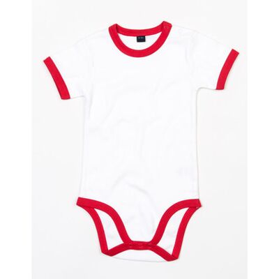 Babybugz Bz19, Bodystocking Baby Ringer Bodysuit - Hvid/rød - 6-12 Måneder Babybugz Bz19, Bodystocking Baby Ringer Bodysuit - Hvid/rød - 6-12 Måneder