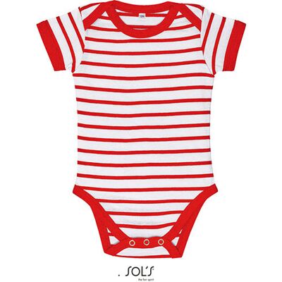 Sol´s L01401, Bodystocking Baby Striped Bodysuit Miles - Hvid/rød - 3-6 Måneder Sol´s L01401, Bodystocking Baby Striped Bodysuit Miles - Hvid/rød - 3-6 Måneder