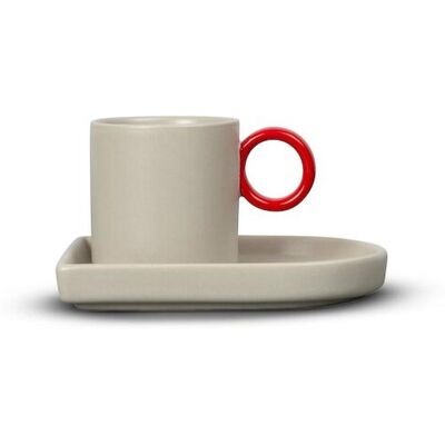 Byon Beige-Red Espresso-Kop Og Tallerken Niki Beige/red One Size Byon Beige-Red Espresso-Kop Og Tallerken Niki Beige/red One Size