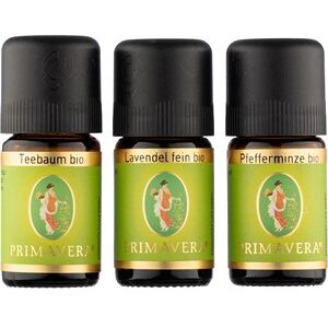 Primavera Aroma Therapy Essential oils organic Duftende Husapotek Lavendel Fin Øko 5 ml + Pebermynte Øko 5 ml + Tetræ Øko 5 ml