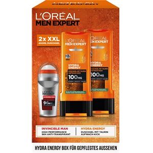 L'Oréal Paris Men Expert Collection Hydra Energy Hydra Energy Box Wake-Up Kick Shower Gel 2 x 400 ml + 96H Deodorant Roll-On Invincible Man 50 ml