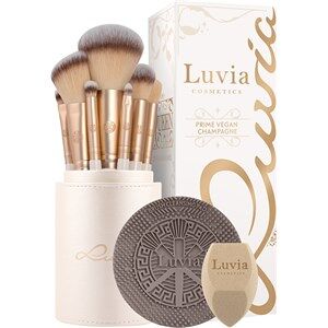Luvia Cosmetics Brush Brush Set Prime Vegan Champagne Highlighter Brush + Powder Brush + Blush Brush + Eye Shader + Precision Shader + Small Blender + Precision Blender + Brow Duo 2-in-1 + Sponge