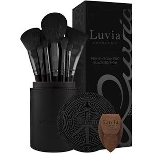 Luvia Cosmetics Brush Brush Set Prime Vegan Pro Set Black Kosmetikpensel 12 stk. + makeup-svamp 1 stk.+ rensesvamp 1 stk. + penselholder der kan lukkes 1 stk.