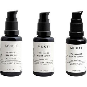 Mukti Organics Ansigtspleje Serum og olier Age Defiance Mini Collection Age Defiance Day Serum 15 ml + Age Defiance Night Serum 15 ml + Hyaluronic Marine Serum 15 ml