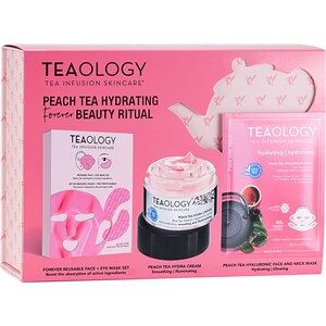 Teaology Pleje Ansigtspleje Gavesæt Forever Reusable Face + Eye Mask Set + Peach Tea Hydra Cream 50 ml + Peach Tea Hyaluronic Face and Neck Mask 21 ml
