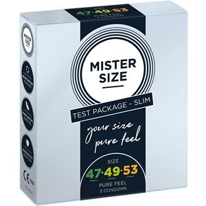 Mister Size Passion & Love Condom sets Smalt smagssæt 47-49-53 1x kondom størrelse 49 + 1x kondom størrelse 57 + 1x kondom størrelse 64