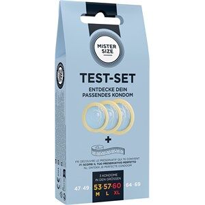 Mister Size Passion & Love Condom sets Testsæt med målebånd Medium (53-57-60) 1x målebånd + 1x kondom 53 mm + 1 kondom 57 mm + 1 kondom 60 mm