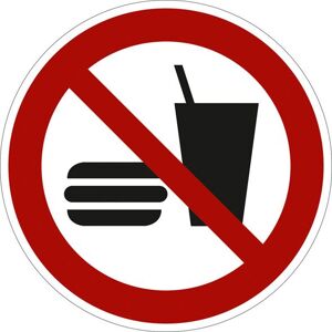 Forbudsskilt, mad og drikkevarer forbudt,  Ø200 mm, plast, 10-pk
