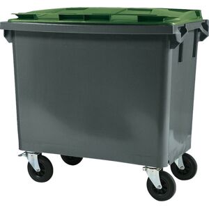 Affaldscontainer PWS 660 liter, med låg, grå/grøn