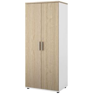 Kontorreol Portland med døre med lås, HxBxD 1845x800x420 mm, hvid/eg,