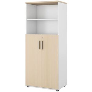 Kontorreol Portland, åben/døre med lås, HxBxD 1845x800x420 mm, hvid/bi