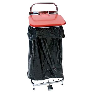 Affaldsstativ med rødt låg, fodpedal og 2 hjul, 60 liter