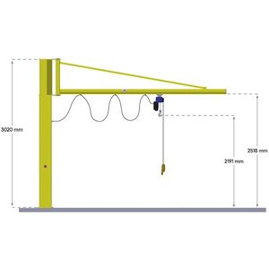 Søjlesvingkran med eltalje Donati, kap 125 kg, arm 2500 mm, inklusiv m