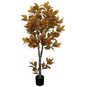 Home-tex Kunstig Orange Croton træ  - 180 cm høj - Store og dekorative blade - Kunstig plante