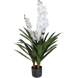 Home-tex Kunstig Orkidé - 90 cm - 2-grenet - Hvide blomster - Kunstig blomst i sort potte