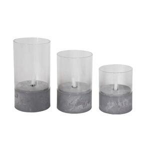 Home-tex Led stearinlys  - 3 stk. i Cylinderglas - Bund med cement-look-  3D flammer