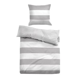 Tom Tailor Grå stribet sengetøj 140x220 cm - Sengelinned i 100% bomuld - Grå og hvidt - Vendbart design -
