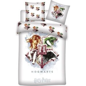 Licens Harry Potter sengetøj - 140x200 cm - Lilla Hogwarts våbenskjold - Sengesæt 2 i 1 - Dynebetræk i 100% bomuld