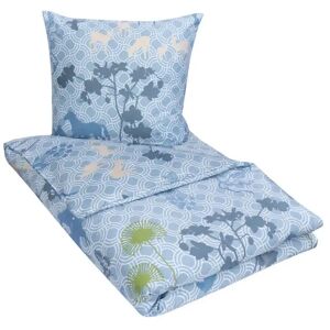 Susanne Schjerning Dobbeltdyne sengetøj 200x200 cm - Happy Horses blue - Sengesæt i 100% Bomuldssatin -  sengetøj