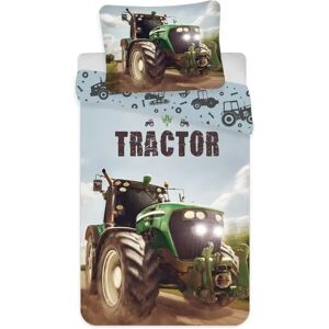 Licens Traktor junior sengetøj 100x140 cm - Traktor med lysende lygter - 2 i 1 design - 100% bomuld