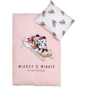 Borg Living Jule sengetøj til baby 70x100 cm  - Mickey og Minnie - Julemotiv Rosa - 100% bomuld