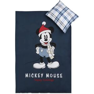 Licens Jule sengetøj junior - 100x140cm - Mickey Mouse - Julemotiv Blå - 100% bomuld