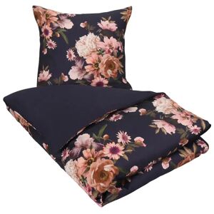 By Borg Blomstret sengetøj - 150x210 cm - Dark blue flower - 2 i 1 design - Sengesæt i 100% Bomuldssatin - Excellent