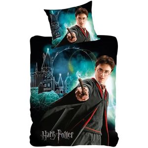 Licens Sengetøj 140x200 cm - Harry Potter - Selvlysende sort sengetøj - 2 i 1 - Sengetøj børn i 100% bomuld