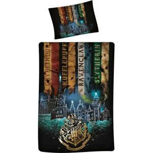 Licens Harry Potter sengetøj - 140x200 cm - The deathly hallows sengesæt - 2 i 1 design - Dynebetræk i 100% bomuld