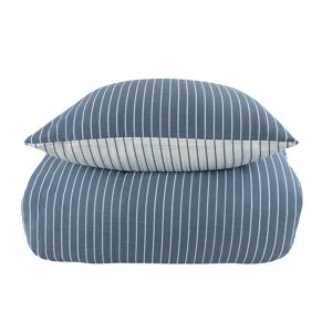 By Night Stribet sengetøj 200x200 cm - Bæk og bølge sengetøj blåt og hvidt - 2 i 1 design -  sengesæt i krepp