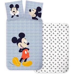 Licens Frost sengetøj - 140x200cm - Stribet Mickey Mouse sengesæt - 100% bomulds Disney sengesæt