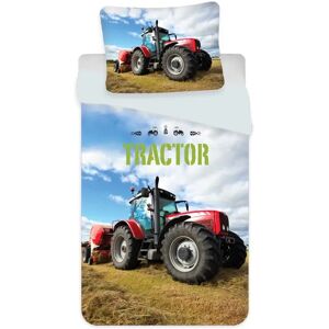 Licens Traktor sengetøj - 140x200 cm - Vendbar sengesæt med rød traktor - 100% bomuld - Flot børnesengetøj